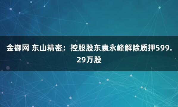 金御网 东山精密：控股股东袁永峰解除质押599.29万股
