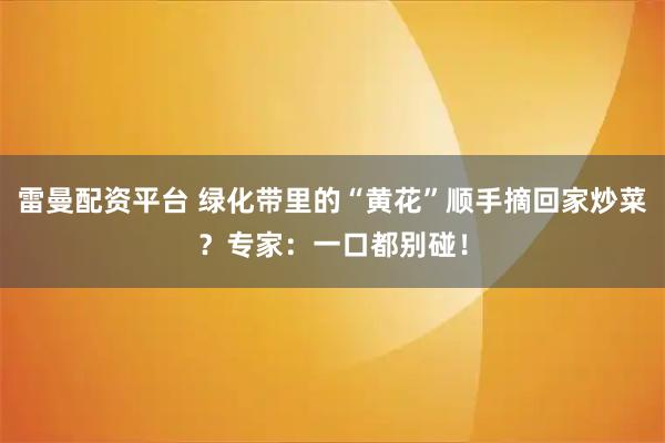 雷曼配资平台 绿化带里的“黄花”顺手摘回家炒菜？专家：一口都别碰！